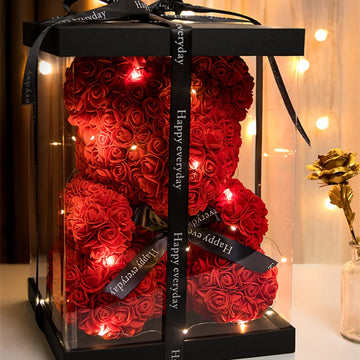 40cm Teddy Rose Bear Rose Bouquet Gift Box Proposal Lights 520 Valentine's Day Birthday Gifts for Best Friends and Girlfriends