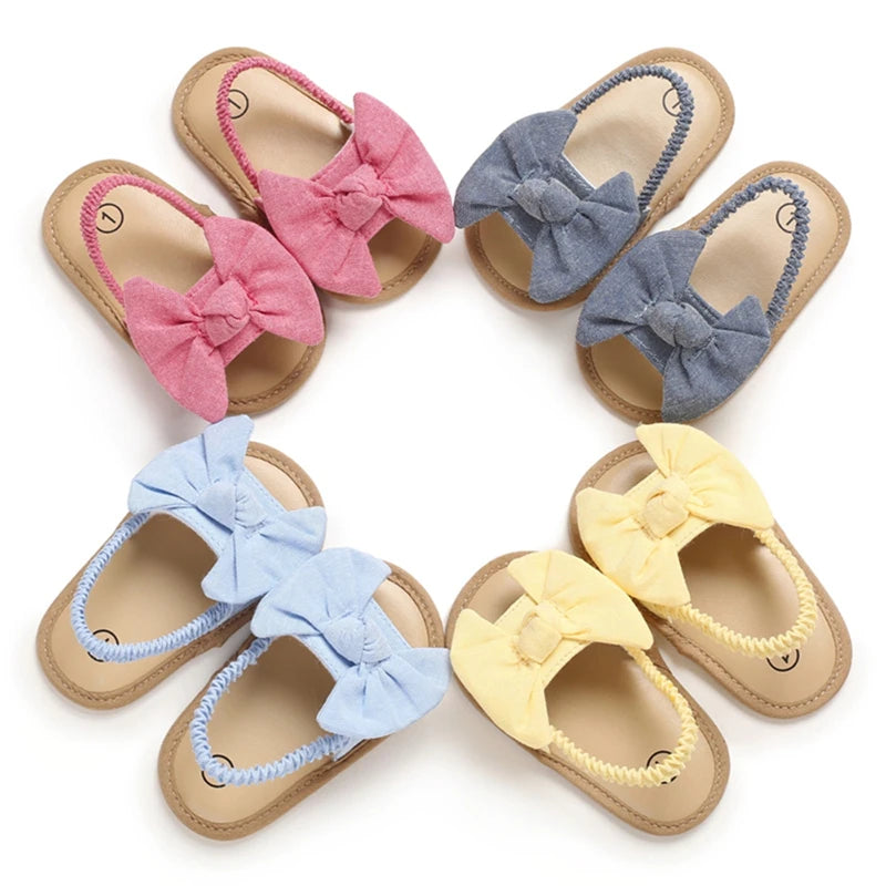 Baby Girls Bow Knot Sandals Summer Soft Sole Flat Princess Dress Shoes Infant Non-Slip First Walkers Footwear