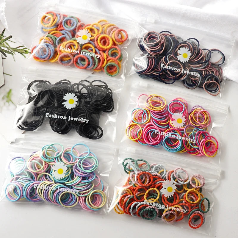 100Pcs/Set Girls Candy Color  Hair Bands Girls Hair Accessories Elastic Rubber Band Hair band Children Ponytail Holder Bands