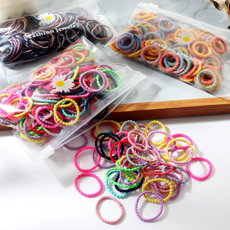 100Pcs/Set Girls Candy Color  Hair Bands Girls Hair Accessories Elastic Rubber Band Hair band Children Ponytail Holder Bands