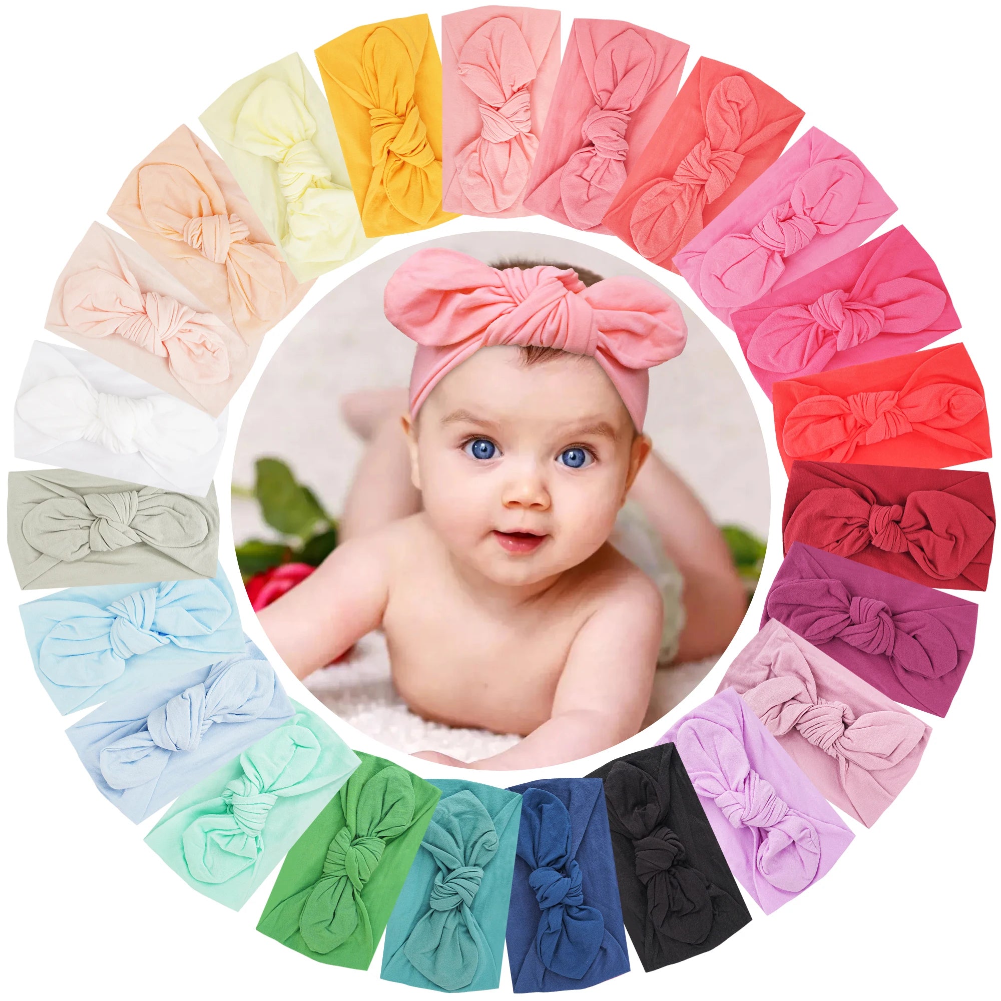 20PCS Newborn Baby Headband For Girls Elastic Knit Children Turban Baby Bows Soft Nylon Kids Headwear Hair Accessories